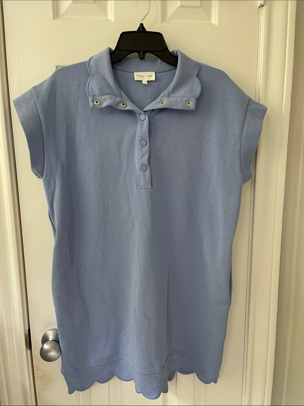 Entro Scalloped Hem Light Blue Polo Dress